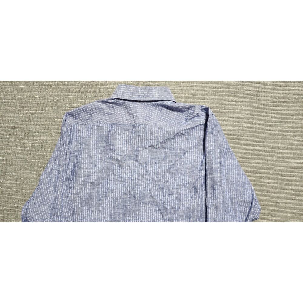 Proper Cloth Men’s Custom Blue White Striped Long Sleeve Button Down Shirt - Picture 11 of 14